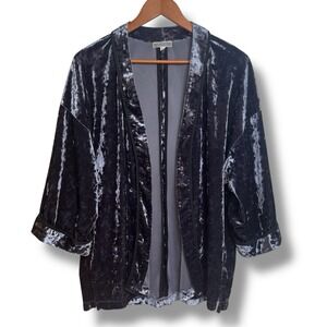 Anthropologie Pleione Size SM Blue Crushed Velvet Open Front Duster Kimono